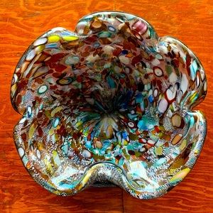 Rare Vtg. Murano Of Venice Millefiori Thick Glass Scalloped Fruit Serving Plate